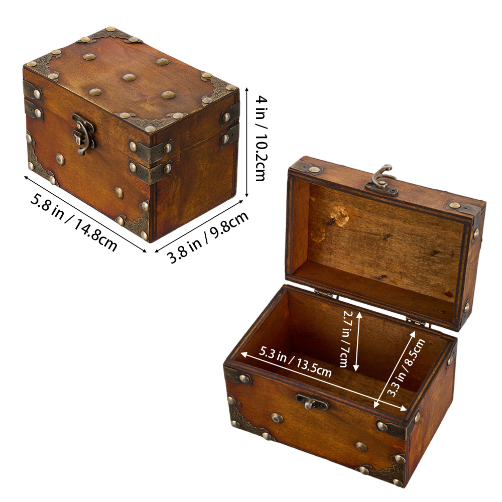 Vintage Small Wooden Jewelry Box with Lock, Keepsake Gift